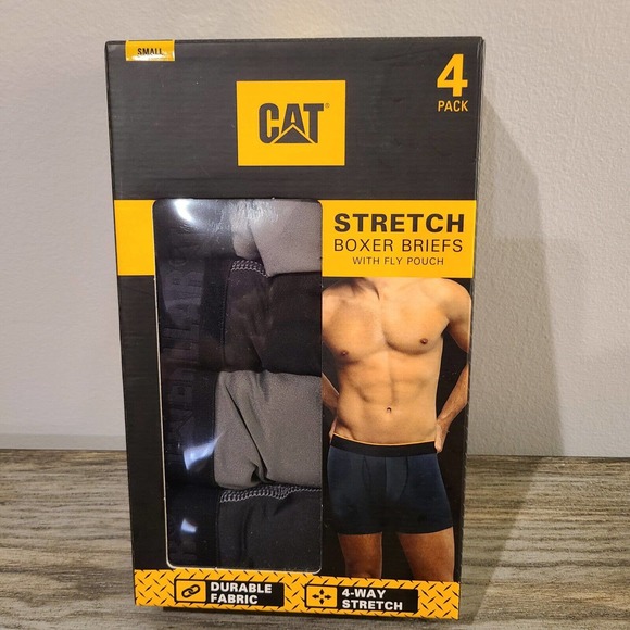 CAT Stretch Boxr Briefs w/Fly Pouch, 4 Pack Small, Gray/Black - Picture 1 of 7
